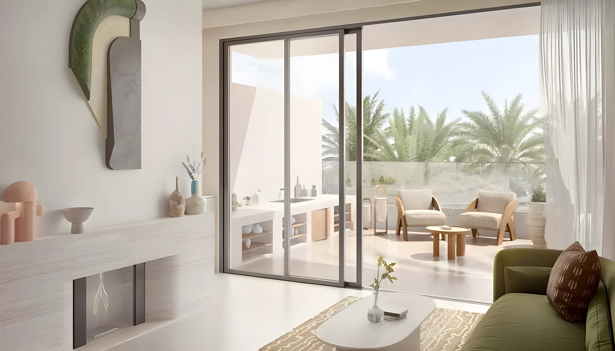 A living room opening onto the terrace at Alana