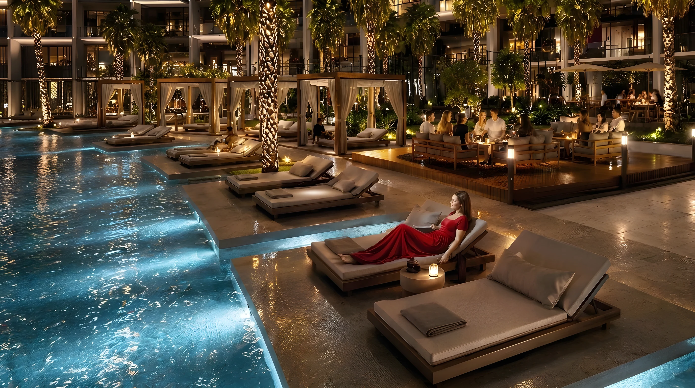 The poolside lounge at Binghatti Wraith