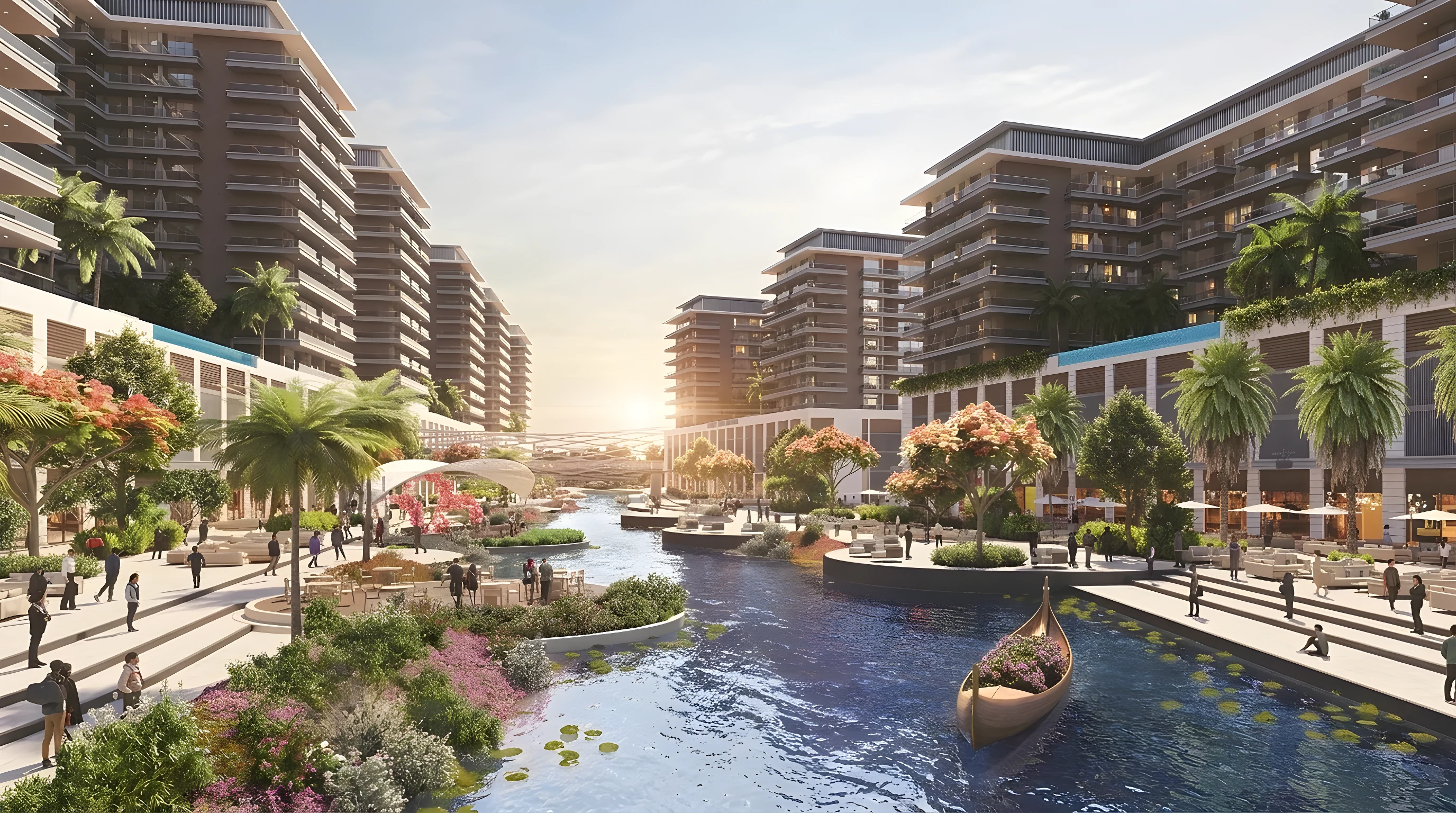 Azure в DAMAC Riverside в сумерках