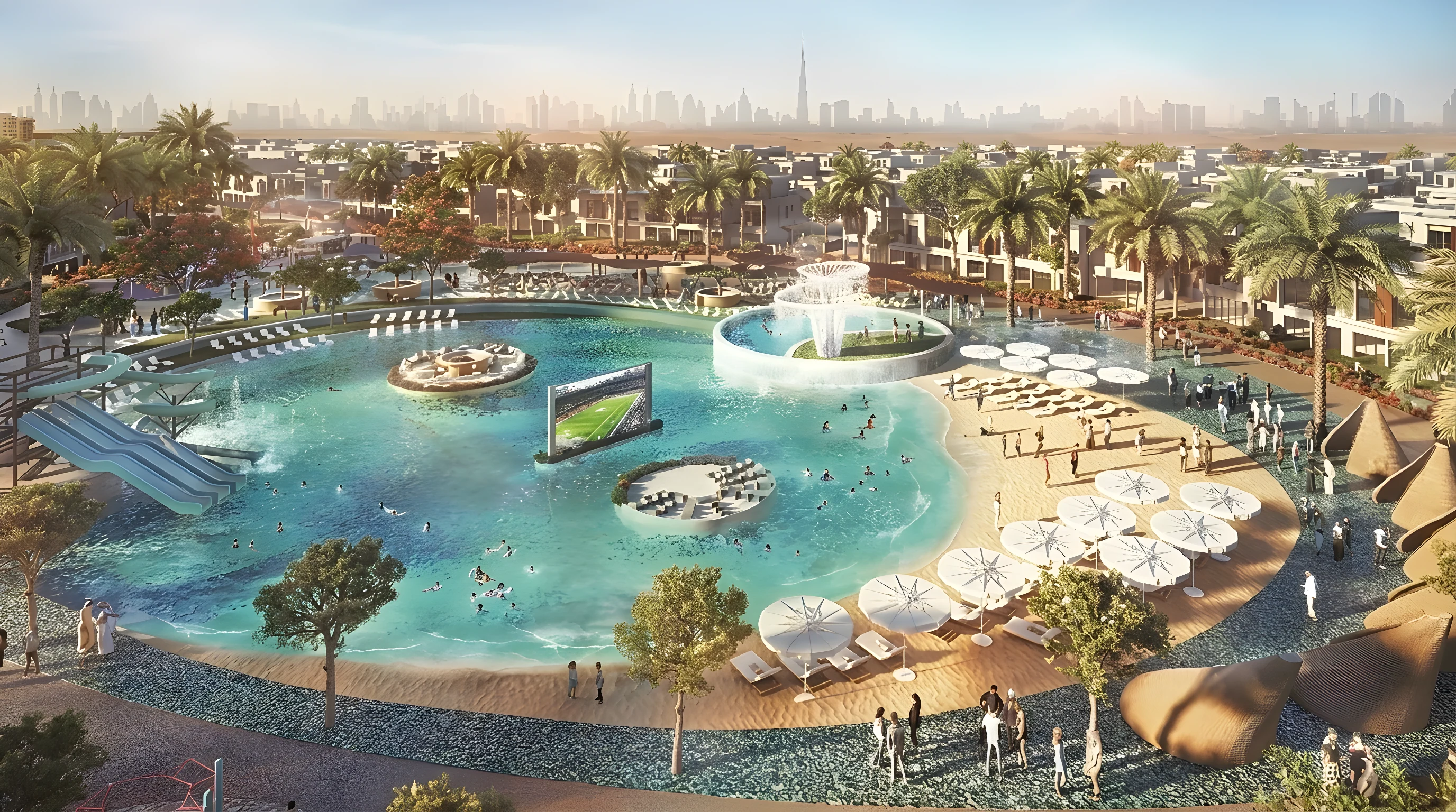 Лагуна и кинотеатр под открытым небом в DAMAC Riverside