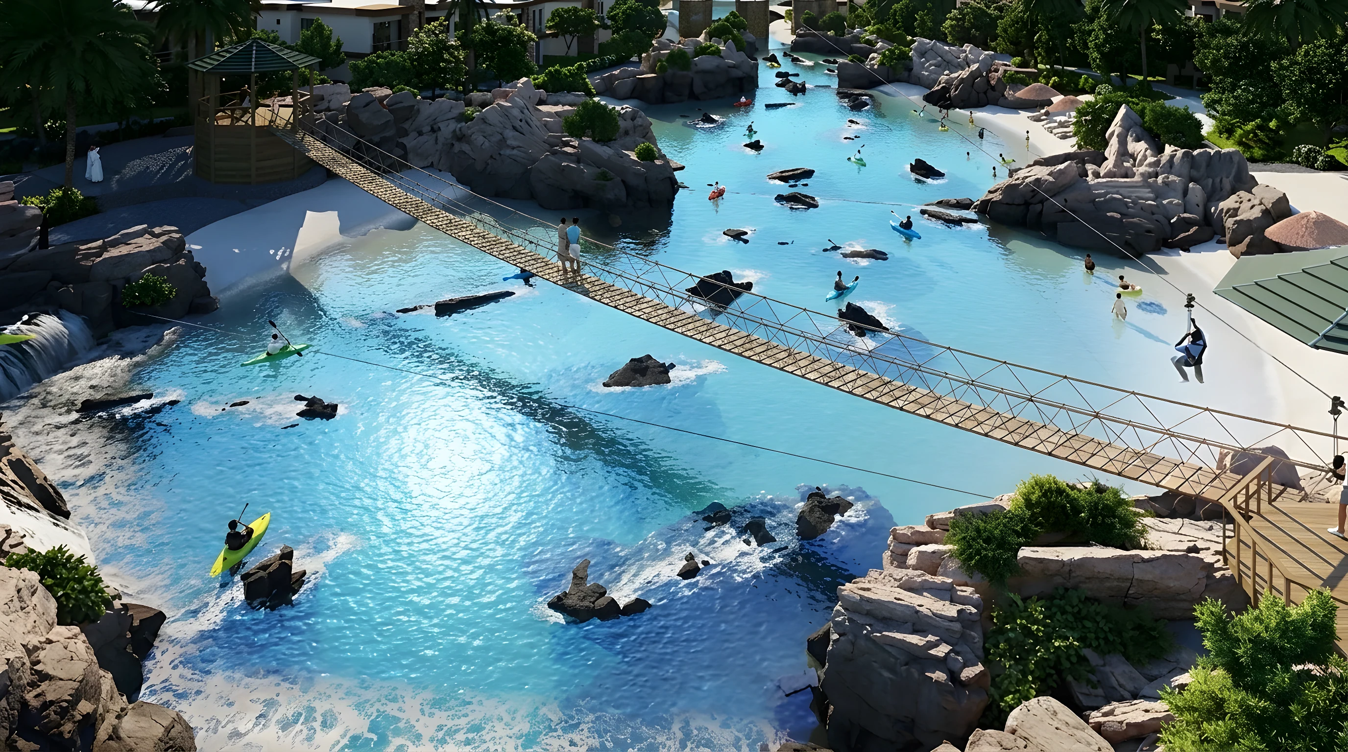 Верёвочный мост над лагуной для купания в DAMAC Lagoons