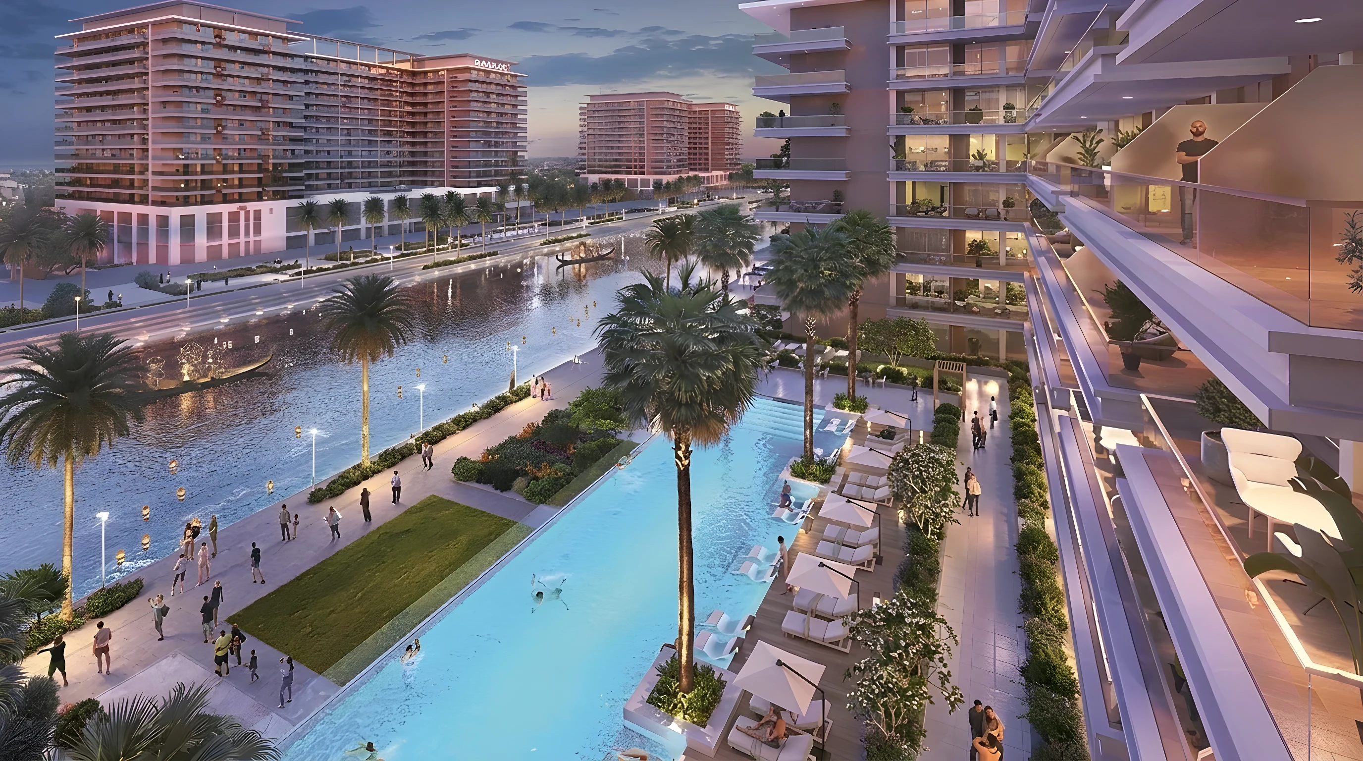Набережная и бассейн у канала в DAMAC Riverside