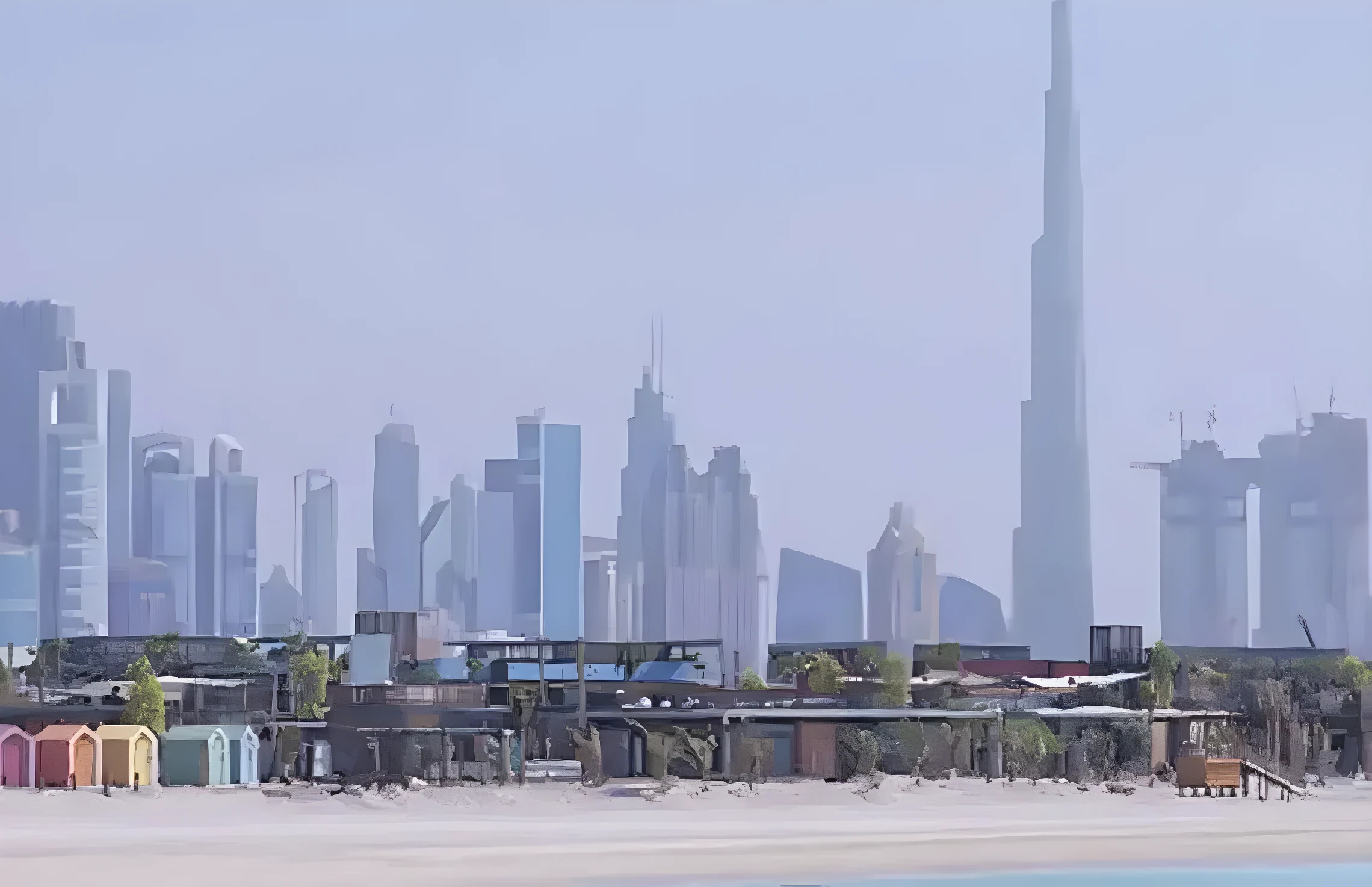 The Dubai skyline seen across the water from La Mer, Jumeirah
