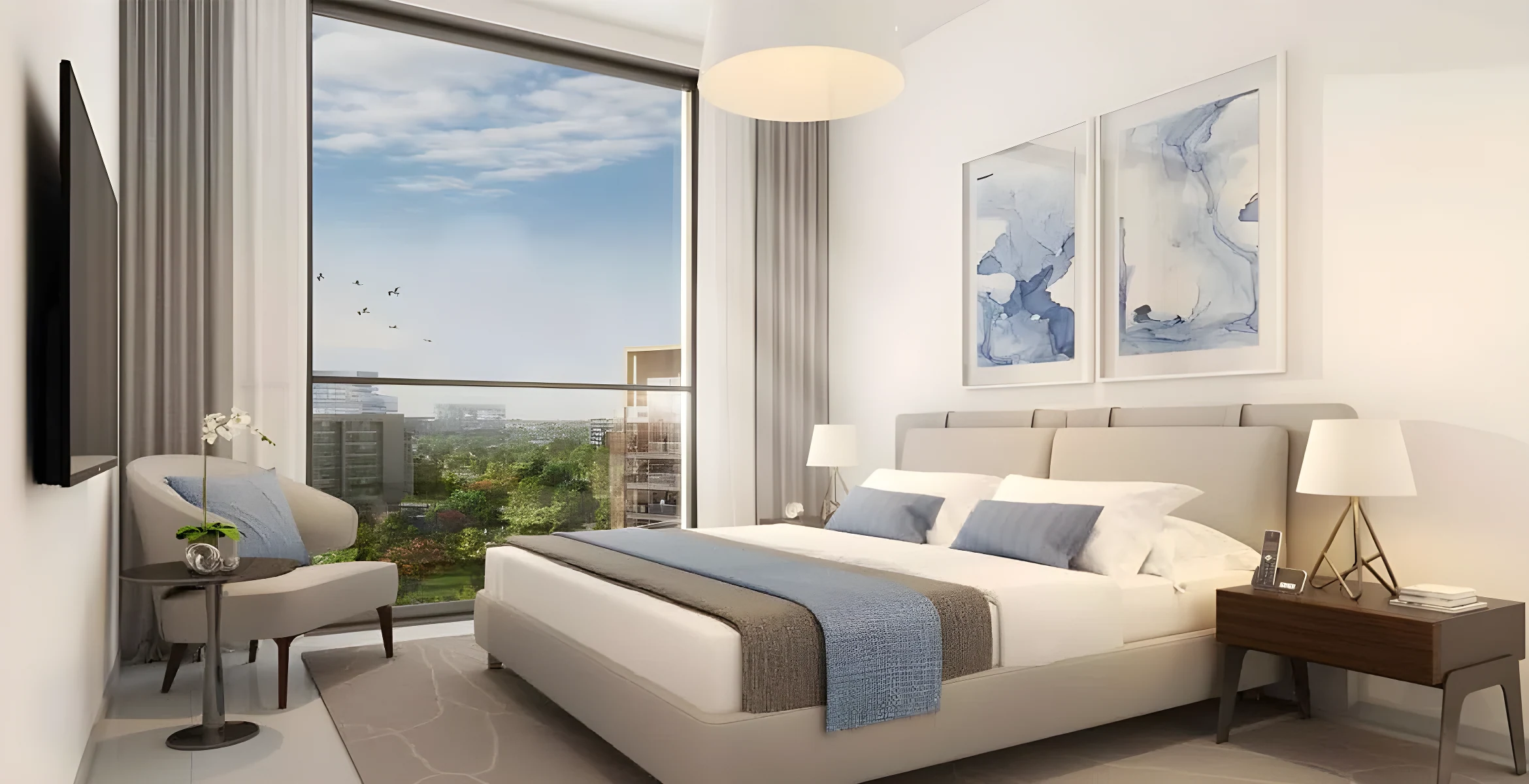 A bedroom at Emaar's Park Point apartments in Dubai Hills Estate