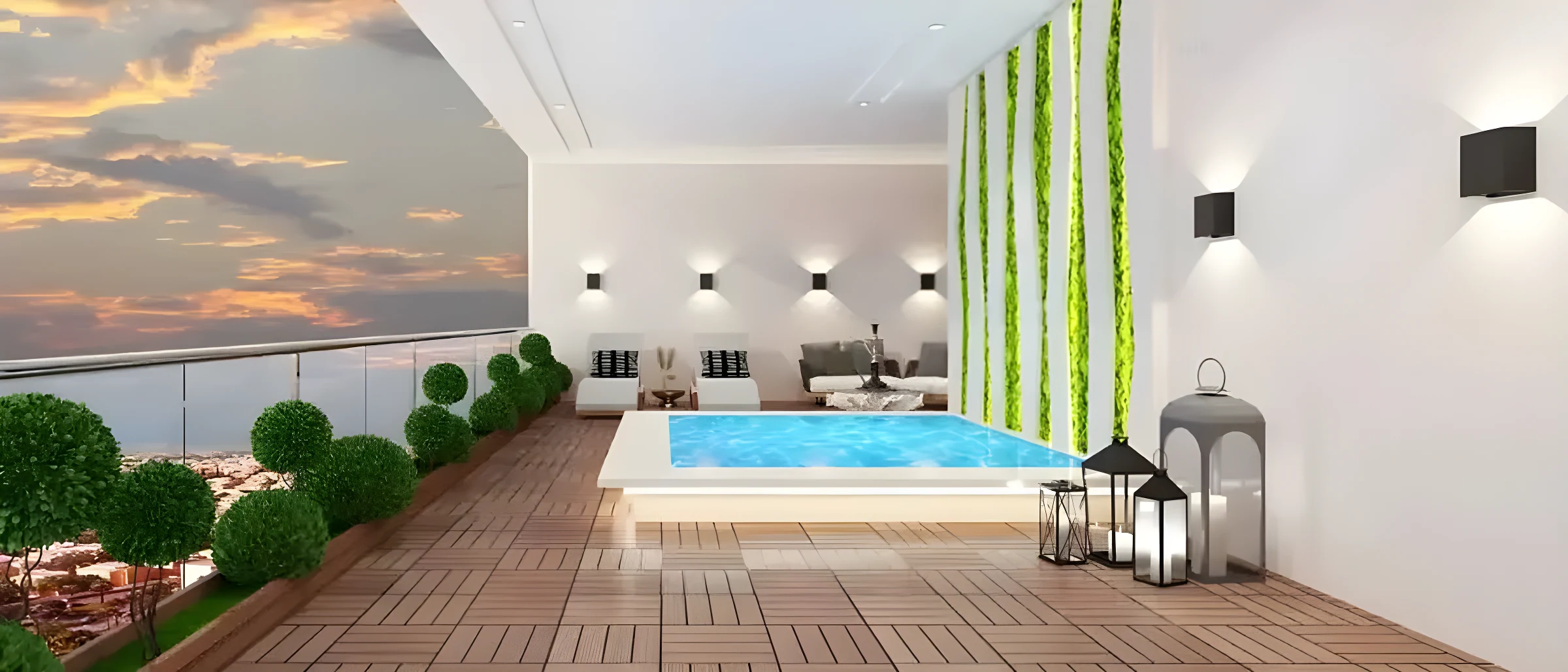 A terrace plunge pool at Opalz Tower by Danube