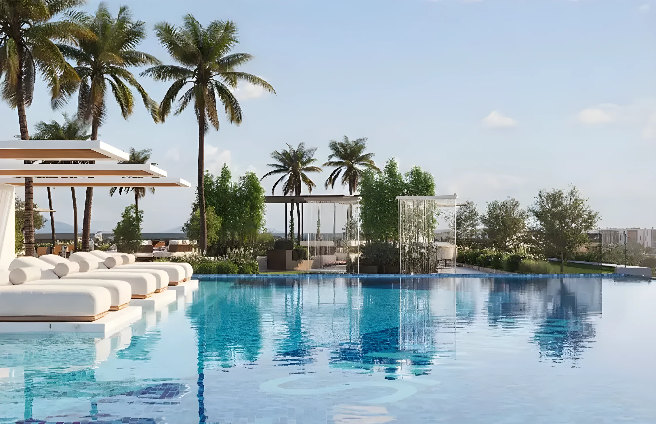 The leisure pool deck at Samana Barari Heights in Majan
