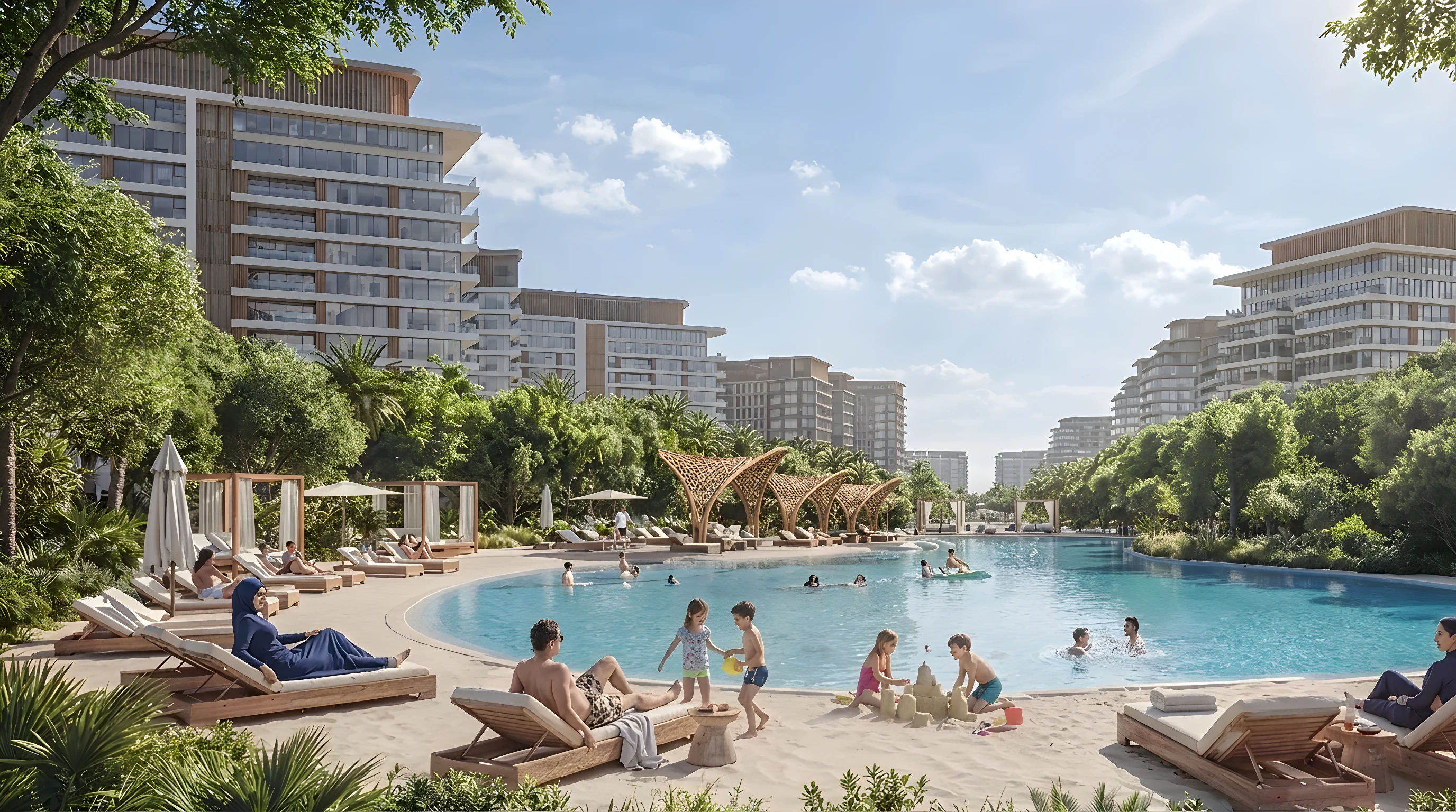 Лагуна для купания в пляжном стиле в Sobha Sanctuary