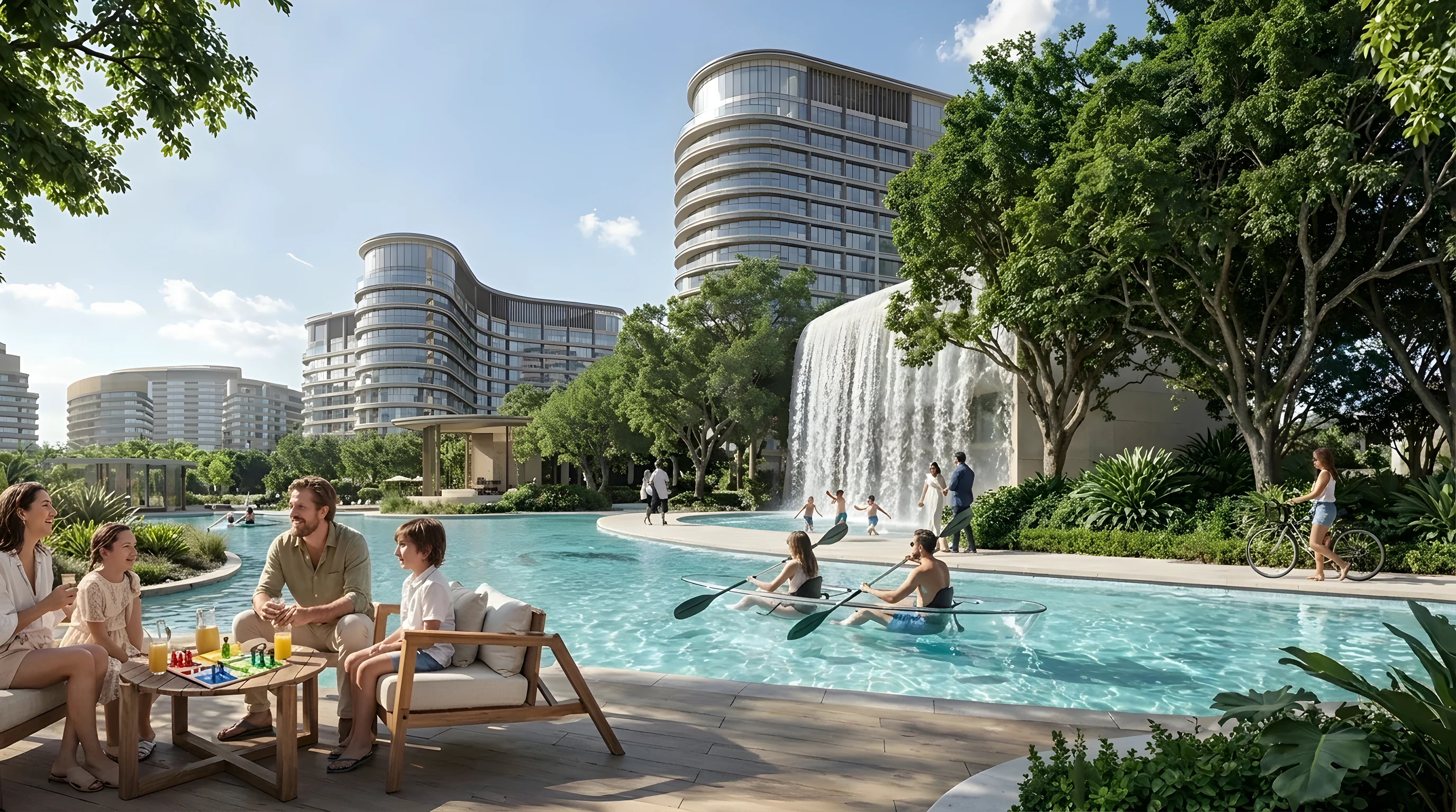 Каякинг на лагуне под водопадом в Sobha Sanctuary