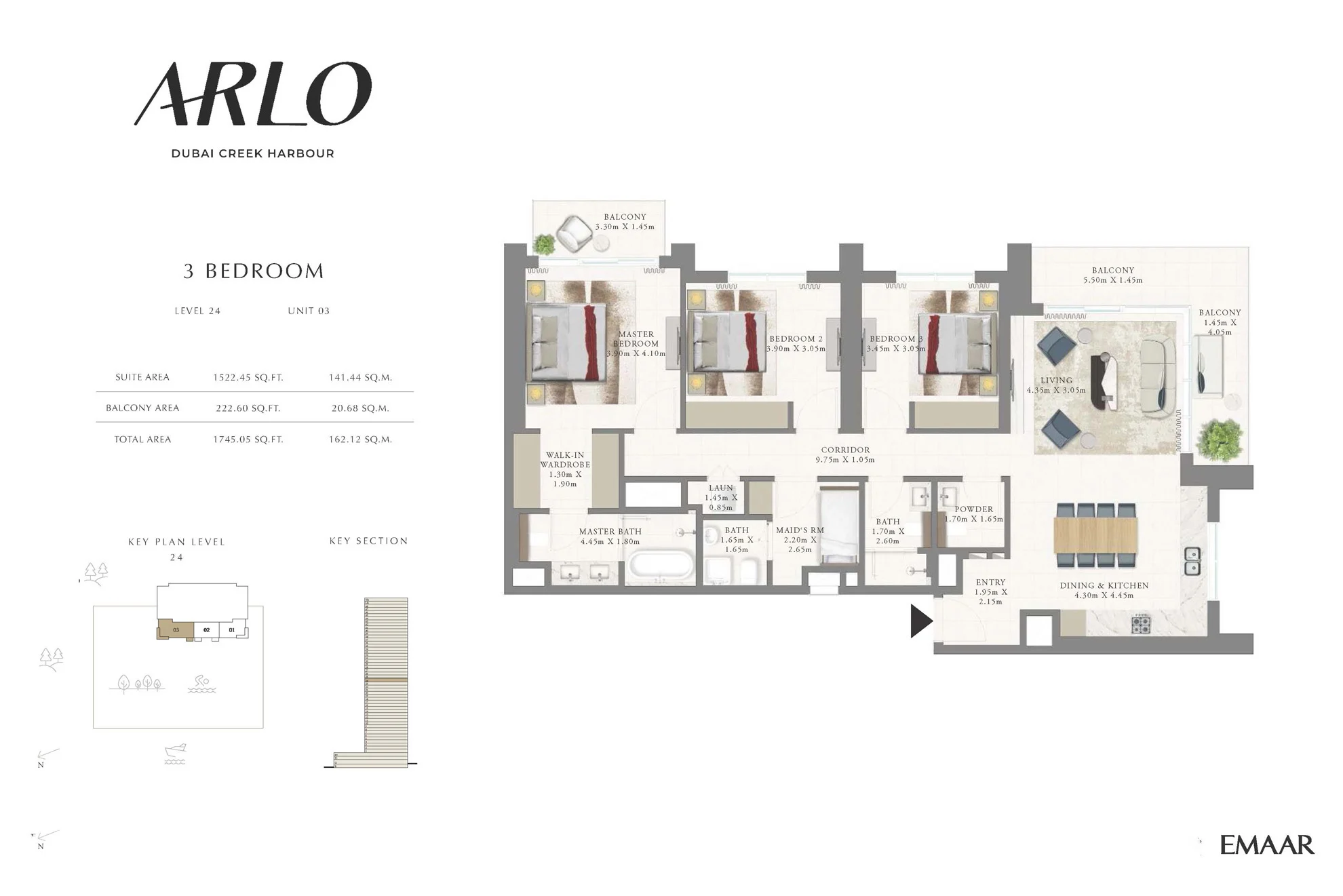 3 Bed + Maid Floor Plan