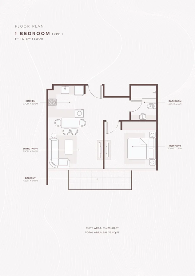 Type 1, 1st To 8th Floor Floor Plan