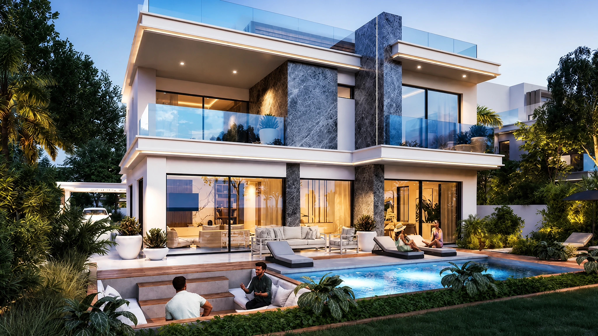 A villa with a private pool at Bahamas, DAMAC Islands