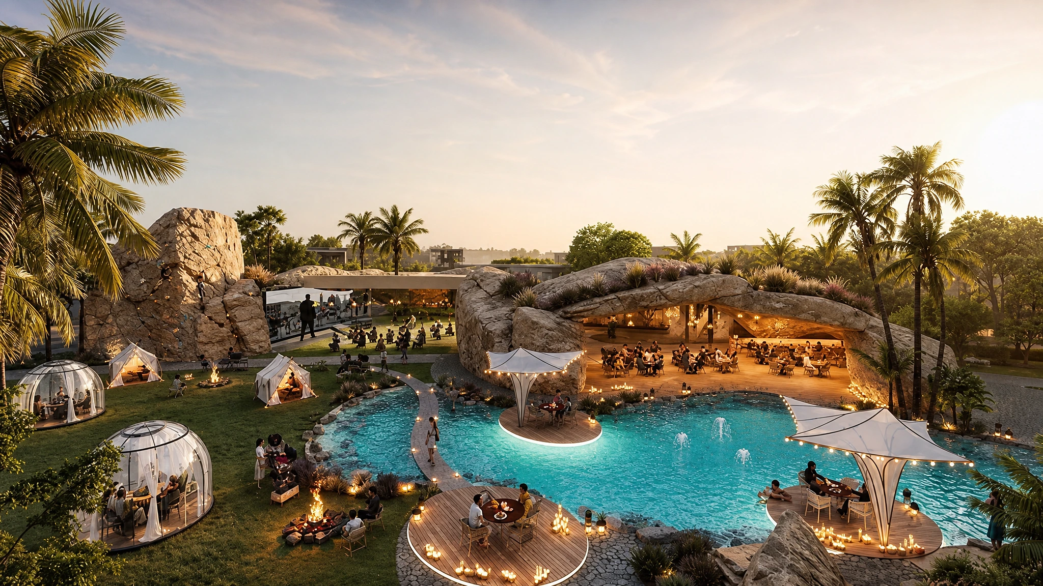 The lagoon at DAMAC Islands at dusk