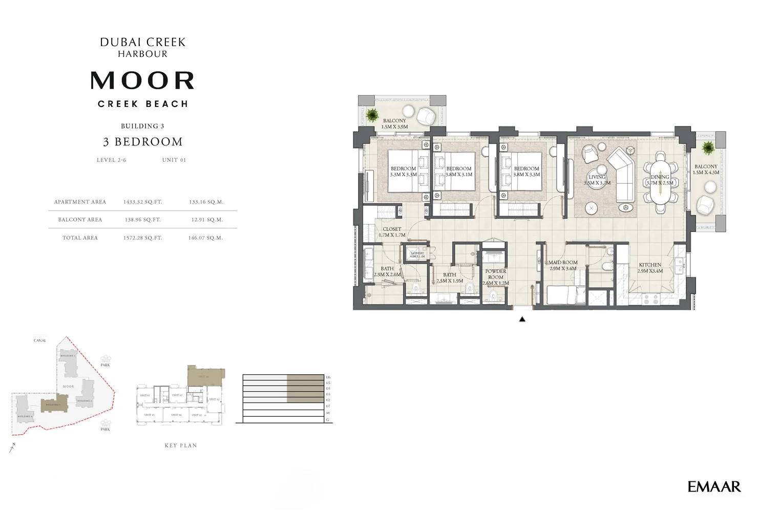3 Bed + Maid Floor Plan