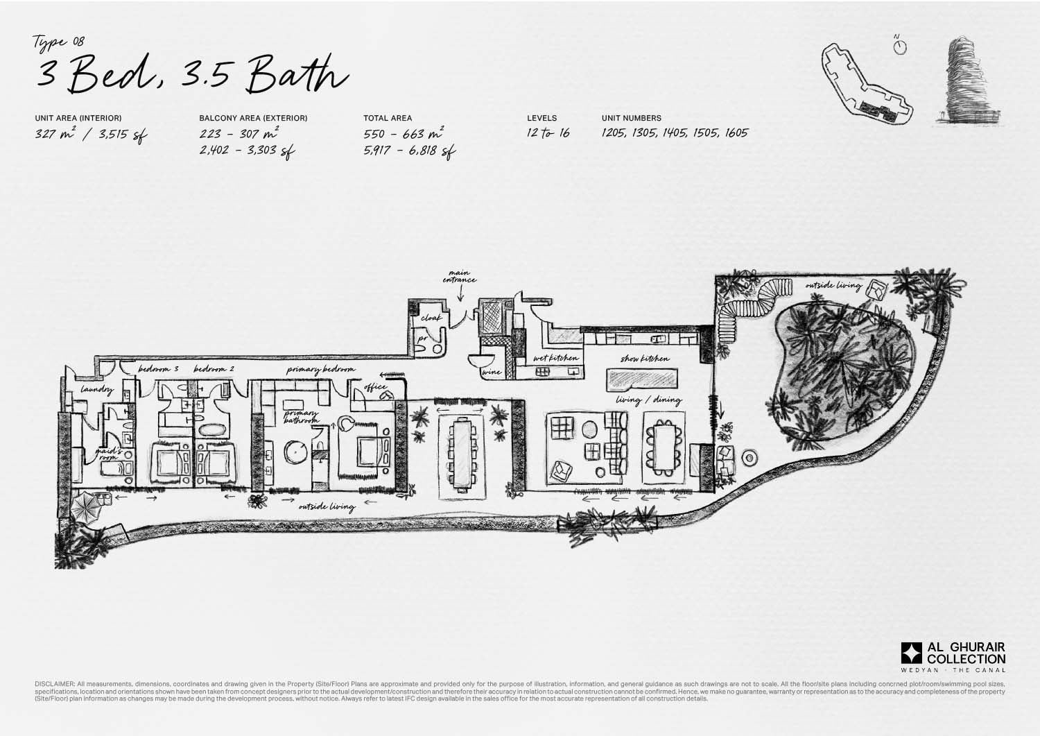 3 Bed + Maid Floor Plan
