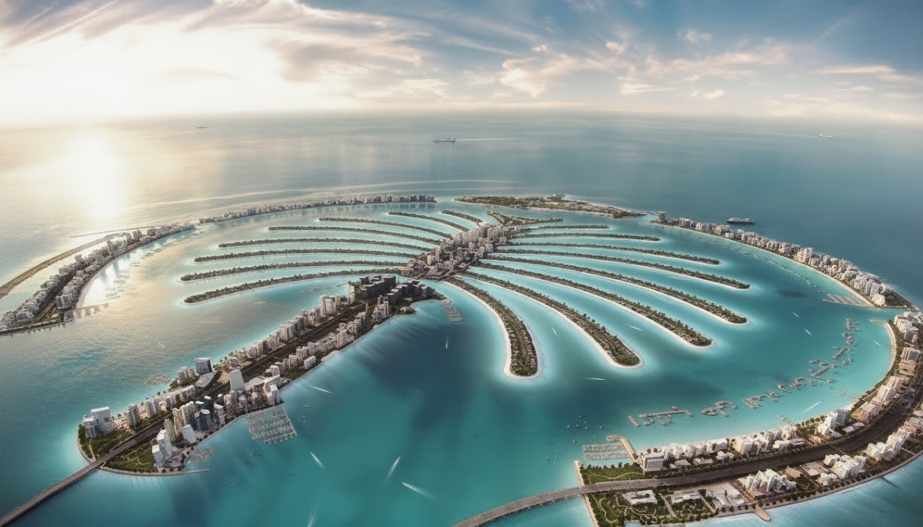Aerial view of Palm Jebel Ali island and fronds, Dubai