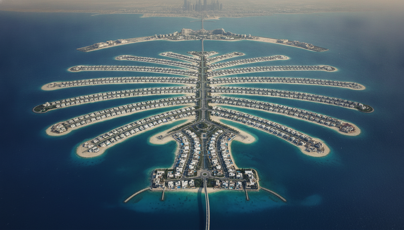 Palm Jebel Ali master plan, 16 fronds and a central crescent